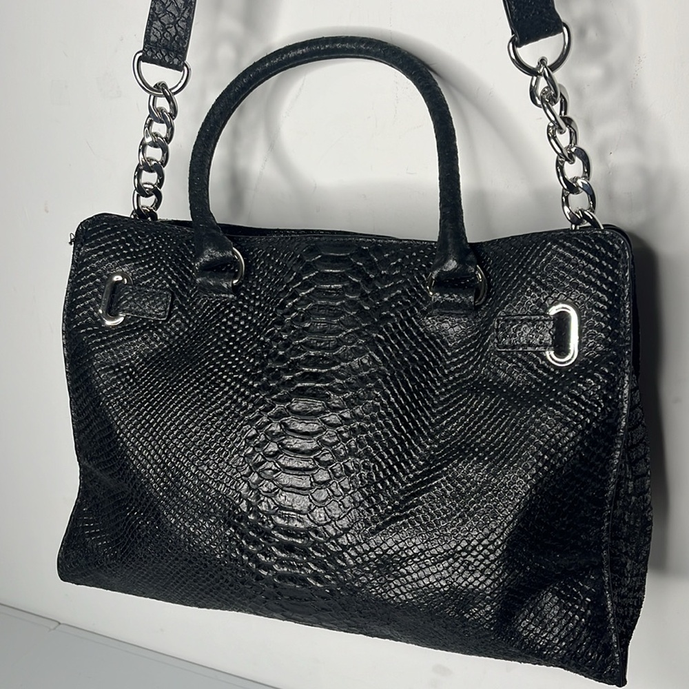 Michael Kors Black Leather Snakeskin Hamilton Bag EUC with Dust Bag - Picture 6 of 14